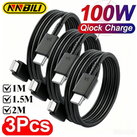 NNBILI 3Pcs PD100W USB C Cable For Samsung Galaxy S23 S24 S25 S26 Ultra Note 10 20 A53 A54 Super Fast Charging Type C Data Cable