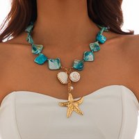 Salircon Bohemian Sea Conch Scallop Starfish Pendant Necklace for Women 2024 Creative Design Summer Beach Necklace Neck Jewelry
