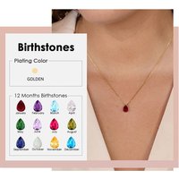 14K Gold Plated Teardrop Birthstone Necklace for Women Waterdrop Crystal Zircon Pendant Chainer Aesthetic Birthday Jewelry Gift
