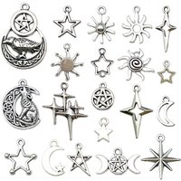 20pcs/Lot Mix Antique Silver Color Sun Moon Star Pendant Charms For Jewelry Making Supplies Witch Wicca Accessories DIY Bracelet