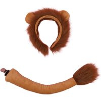 Cosplay Furry Animal Lion Ears Hair Hoop Tail Set Costume Long Fur Headpiece for Halloween Party Decoration