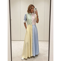 High Quality 100% Silk Midi Dress Fashion Women's Stripped Shirt Dress Elegant Ladies Summer Dress Long