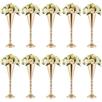 10 Pcs Gold Metal Wedding Flower Trumpet Vase, Table Decorative Centerpiece Artificial Flower Ceremony Party Birthday Event