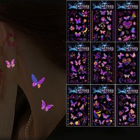 10pcs Fluorescent Tattoo Stickers for Women Luminous Butterfly Temporary Tattoos Girls Waterproof Glowing Body Decals for Party