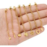 10pcs Never Fade PVD End Extender Extension Chain Stainless Steel Heart Star Extended Tail Chain For Necklace Jewelry Findings