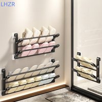 Wall Mounted Foldable Shoe Rack No Drilling Self Adhesive Shoe Rack Space Saving Organizer Rust Resistant Carbon Steel