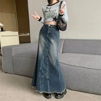 Retro Long Denim Skirt Y2k Classic All-Match Vitality Casual Commuter Outing Tight Sexy Women Irregular Fishtail Skirt Girl Cool
