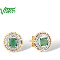 VISTOSO Pure 14K 585 Yellow Gold Stud Earrings For Women Sparkling Diamonds Emerald Round Earrings Delicate Trendy Fine Jewelry