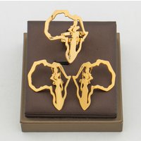 Gold Color Earrings and Ring Jewelry Set for Party African Design Clip Earrings Finger Ring 2Pcs Set for Engagement Party Gifts