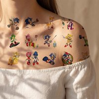 5x5cm Hedgehog Sonic Tattoo Sticker Cartoon Tattoo Decal Water Transfer Temporary Tattoo Birthday Gift