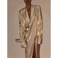 2025 Summer Fashion New Women's Elegant Dress Gold Sparkling V-neck Split Sexy Street Style Stand Up Long Dress