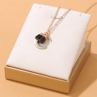 Natural Irregular Stone Moon Charm Necklace Natural Black Tourmaline Pendant Necklace Healing Energy Raw Necklace for Women Men