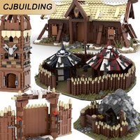 MOC Medieval Wild Tribe Viking Longhouse Model Building Blocks Guard Tower Warrior Wooden House Wall Cave Tent Bricks Toys Gift