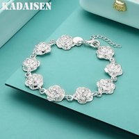 Charm 925 Sterling Silver Rose Flower Chain Bracelet For Women Fashion Pretty Party Wedding Accessories Gift Fine Luxury Jewelry