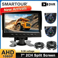 7 Inch 1080P AHD 2CH Split Screen DVR Monitor IP67 Waterproof Night Vision Backup Camera Kit, Rear View Reverse Camera for Truck
