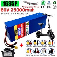 16S5P 60V Battery 25AH Lithium Battery Pack 25000mah for Motorcycle, Scooter, Bicycle 1000W 1200W 1500W 2000W Motor with BMS