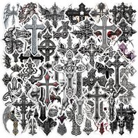 50-Pack Gothic Cross Graffiti Stickers Retro Punk Black Grey Style Notebook Guitar Journaling Decorative Decals