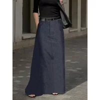 Fashion Imitation Denim H-Line High Waist Skirts Spring Summer Loose Solid Color Pockets Maxi Skirt For Women