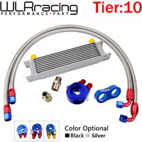 AN10 Universal 10 Rows Oil Cooler Kit + Oil Filter Sandwich Adapter + Staingless Steel Braided AN10 Hose + Line Separator