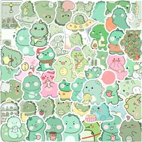 50PCS Green Cartoon Dinosaur Waterproof Stickers For Helmet Bicycle Hand Account Pencil Case Decals BulingBulingStickers Store