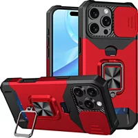 Ring Stand Rotating Armor Hybrid Case For iphone 11 12 13 14 15 16 Pro Max 15 16plus For 7 8 X XS XR Slide Camera Lens Cover