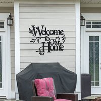 "Welcome to Our Home" Wall Art - Classic Design with Hollow Letters, Decor for Living, Stylish Metal Welcome Sign Elegant Metal