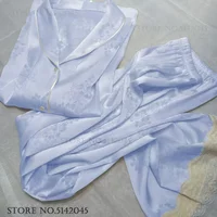 Female 2Pcs Pajamas Set Sleepwear New Chinese Style Jacquard Pyjama Pour Femme Loungewear Loose Silk Satin Homewear Trouser Suit