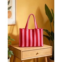 2026 New Bohemian Style Knitted Striped Woven Bag Large Capacity Yarn Handheld Tote Bag