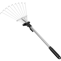 TOYANDONA Telescopic Metal Rake Adjustable Retractable Leaves Rake Gardening Tool for Lawn Yard