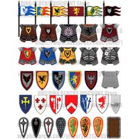 Medieval Red Lion Castle Soldier Knight MOC Vest Shield Armor Figure Accessories Weapons Building Blocks Military Brick Toy B153