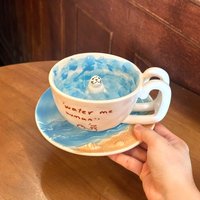 Nordic Three-dimensional Seal Ceramic Mug Ornaments Dining Table Kitchen Animal Breakfast Cup Coffee Cup Saucer Set Decoration