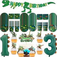 Dinosaur Birthday Party Supplies Jurassic Theme Decor Tableware Set Birthday Banner Balloons Cake Toppers Kids Boys Party Favors