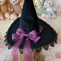 Lace Witch Pointed Hats Bandage Bow Wizard Hat Adult Gothic Lolita Cosplay Costume Halloween Party Bucket Hat