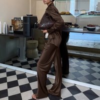 Spring Fashion Casual Blouse Pants Suit Women Single-breasted Long Sleeves Shirt+high Waist Wide-leg Pants Female Two Piece Set