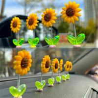3/5pcs Sunflower Bobblehead Car Decor, Cute Spring Swing Ornament for Rearview Mirror & Dashboard