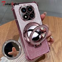 Glitter Shockproof Silicone Case For Xiaomi Redmi 14C Note 14 Pro Plus 4G 5G Mirror Magnetic Holder Stand Soft Cover