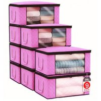 9-Pack Gray Vertical Handle Foldable Clothing Storage with Transparent Window and Handle – Non-Woven Fabric Square Storage
