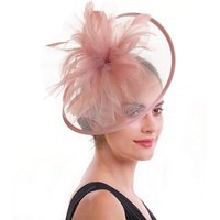 New Mesh Feather Flower Hair Hat Headband for Women Elegant Wedding Church Guest Headdress Fascinator Party Headwear Accessories