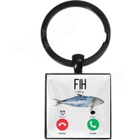 Frutiger Aero Art Glass Square Pendant 25mm Keychain Fishing Master Funny Meme Fishing is Calling Keychain Charm Jewelry Gift