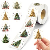 500pcs Merry Christmas Stickers Round Christmas Tree Tags Stickers for Kids Gifts Baking Package Envelope Stationery Decoration