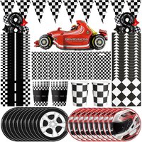 Racing Car Birthday Decoration Tableware Race Car Party Balloons Cups Plates Napkins Tablecloth Kit Backdrop Decor Supplies Set