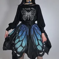 Y2K Punk Girl Deep Blue Polyester Butterfly Printed Gothic Lolita Skirt by Star Fantasy