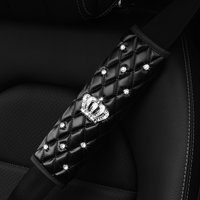 A skin feeling PU sheepskin embroidered crown diamond artificial stone car shoulder guard seat belt automotive supplies
