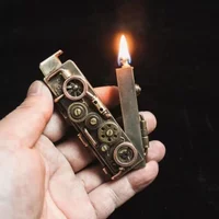 Handmade Mechanical Punk Lighter Pure Copper Gear Welding V-shaped One Key Press Ejection Ignition Smoking Accessories