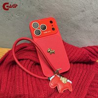 3D Metal Pony PU Leather Lanyard Case for iPhone 17 Pro Max 16 15 14 Pro Max Instant Conversion 17pro Wrist Strap Cover