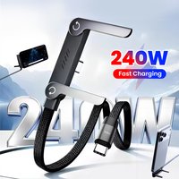 240W 2-in-1 Type C to USB C Fast Charging Data Cable Phone Holder Foldable Type C Fast Charging cabo For iPhone 15 16 17