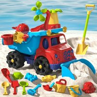 Large Play Beach Toys Sand Toys for Kids Big Beach Dump Truck Set Sandbox Toys with Sand Animal Molds Shovel Rake Watering Can