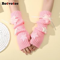 Botvotee Sleeves for Women Y2k Accessories Sweet Pink Bow Half Finger Free Shipping Arm Warmers Preppy Style Fingerless Gloves