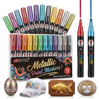12 Colors Metallic Gloss Markers Set DIY Crafts Metals Glass Model Coloring Art Design Glitter Pen Home School Painting Supplies