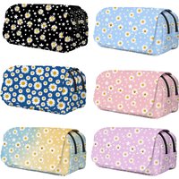 Daisy Print Pencil Bags Large Capacity Stationery Bag Double Student Case Layers Pencil Pen Box for Office School Supplies